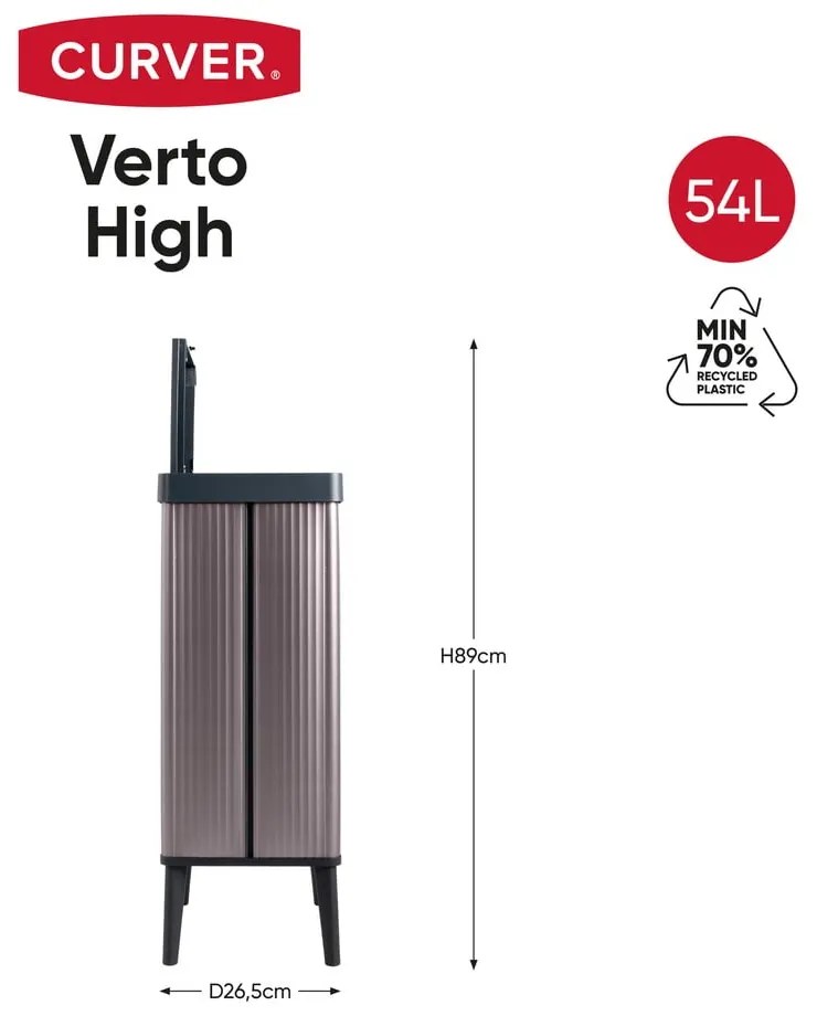 Ružový dotykový odpadkový kôš z recyklovaného plastu 54 l Verto High – Curver