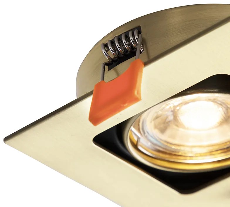 Sada 6 štvorcových zapustených bodových svetiel mosadz nastaviteľné - Artemis