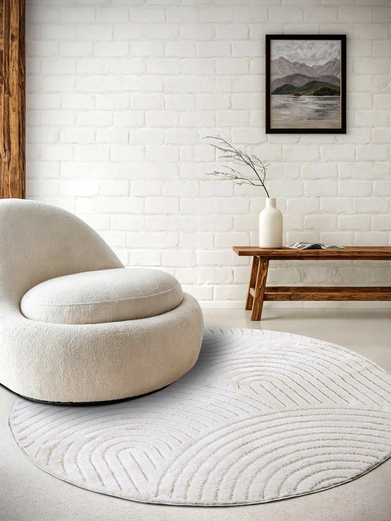 ELLE Decoration, Kusový koberec New York 106203 White kruh, 200x200 (priemer) kruh, biela, chodba / predsieň