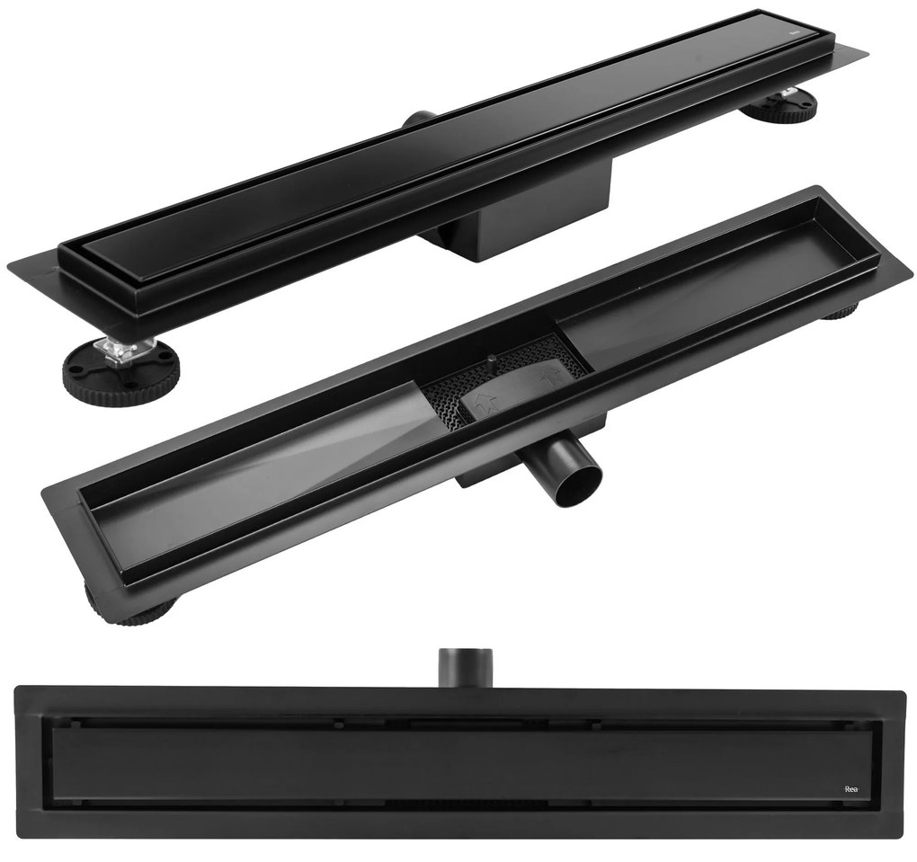 Rea Neox Black Matt, lineárny odtokový žľab 90cm, vzor 2v1, čierna matná, REA-G6603