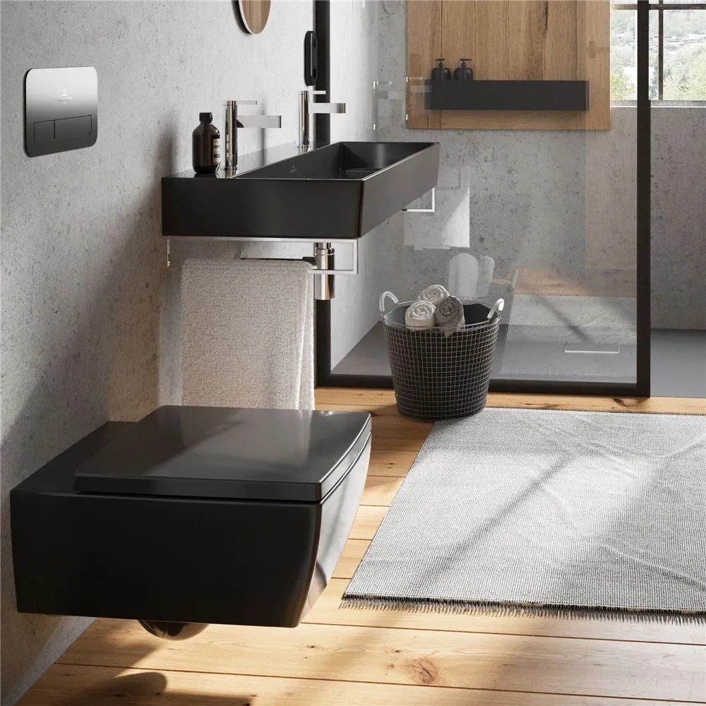 VILLEROY &amp; BOCH Memento 2.0 závesné WC s hlbokým splachovaním bez vnútorného okraja, 375 x 560 mm, Ebony, s povrchom CeramicPlus, 4633R0S5