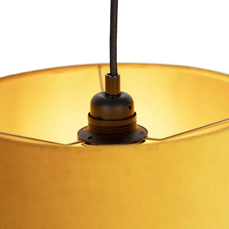 Závesná lampa s 3 zamatovými odtieňmi žltá so zlatou - Cava