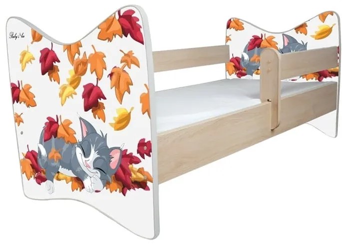 Detská posteľ " Mačička v lístí " deluxe, Rozmer 140x70 cm, Farba dub jasný, Matrace penový matrac 6 cm