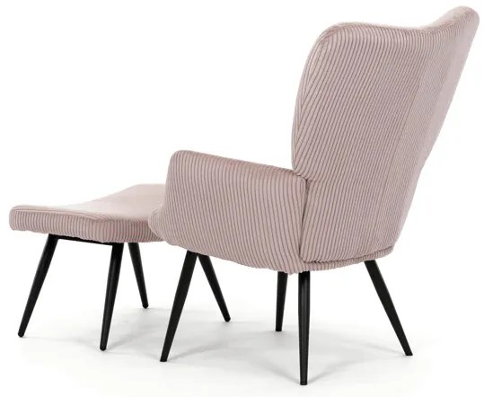 Relaxačné kreslo ušiak s taburetom ROYAL — kov, menčester, ružová