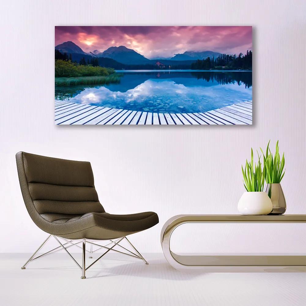 Obraz na akrylátovom skle Hora jazero príroda 120x60 cm