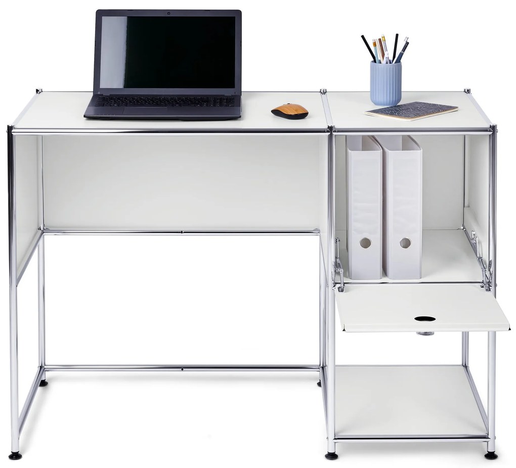 Kovový písací stôl »CN3« s výklopnými dvierkami, biely