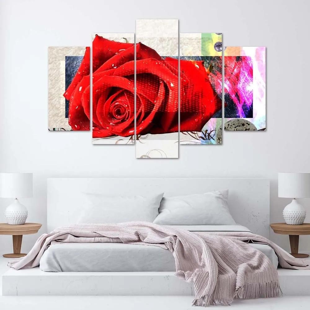 Obraz na plátně pětidílný Červené růže Květy Příroda - 200x100 cm