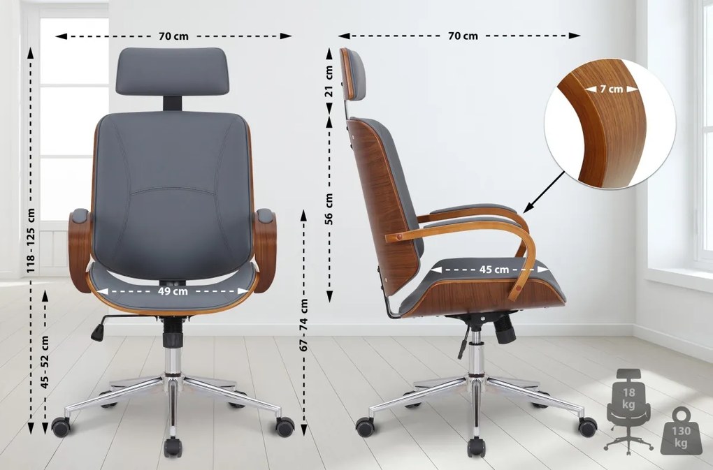 Design-Shop Kancelárska stolička Dayton - drevo orech - Sivá