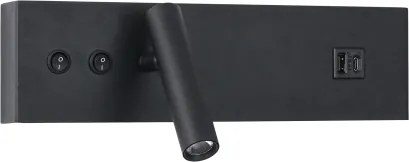 Brilagi-LED Nástenné bodové svietidlo s USB portom NOCTIS LED/3W/230V+LED/9W čierne