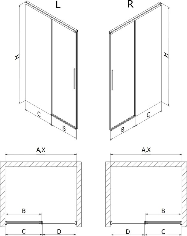 Mexen Rox, posuvné sprchové dvere 115 cm, číre sklo, zlatý matný profil, 8C2-115-000-55-00