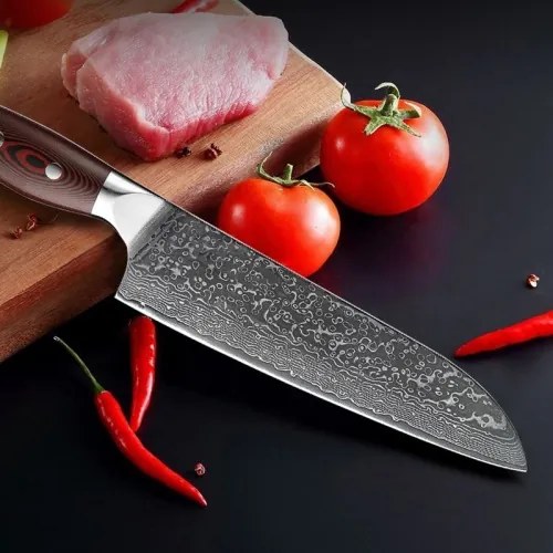 KnifeBoss kuchařský damaškový nôž Santoku 7.5" (190 mm) Black & Red VG-10