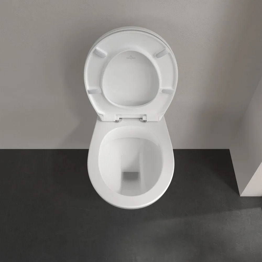VILLEROY &amp; BOCH O.novo závesné WC s hlbokým splachovaním bez vnútorného okraja, 360 x 540 mm, biela alpská, s povrchom CeramicPlus, 7682R0R1