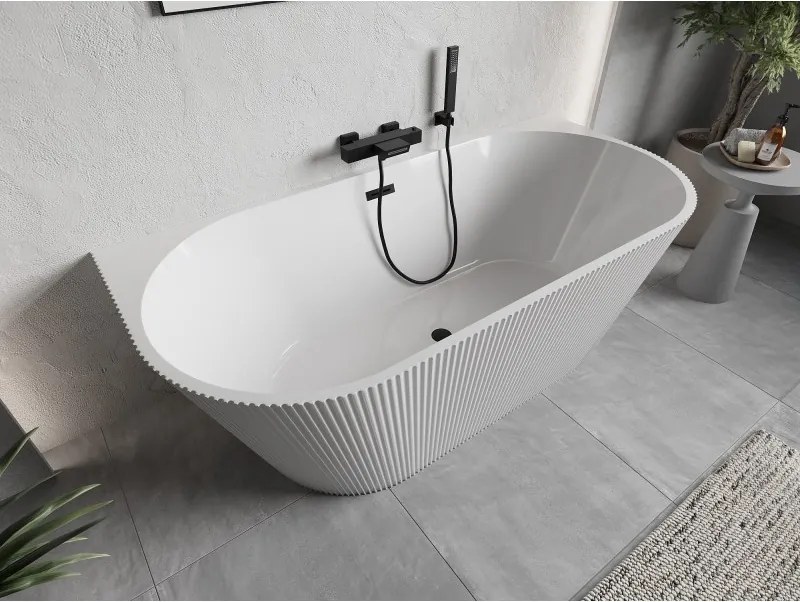 Mexen Oris, voľne stojaca ryhovaná vaňa 170 x 80 cm, biela lesklá, čierny matný prepad, 52871708000-70