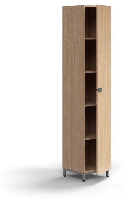 Skriňa QBUS, 4 police, na nožičkách, s madlom, 2020x400x420 mm, strieborná, dub