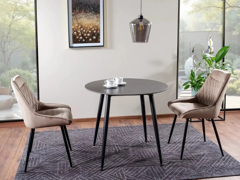 Okrúhly jedálenský stôl RION 90 cm s keramickou doskou, čierny mramor
