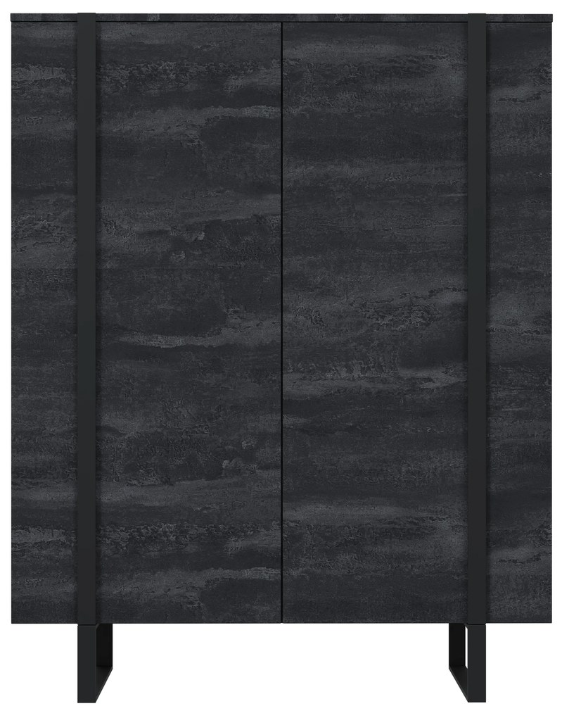 Vysoká komoda Verica 120 cm s dvoma dverami - čierny betón / čierne nohy