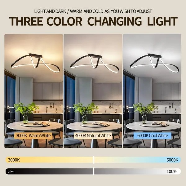 Brilagi-LED Stmievateľný prisadený luster TWISTER LED/60W/230V 3000-6000K čierny s diaľkovým ovládaním