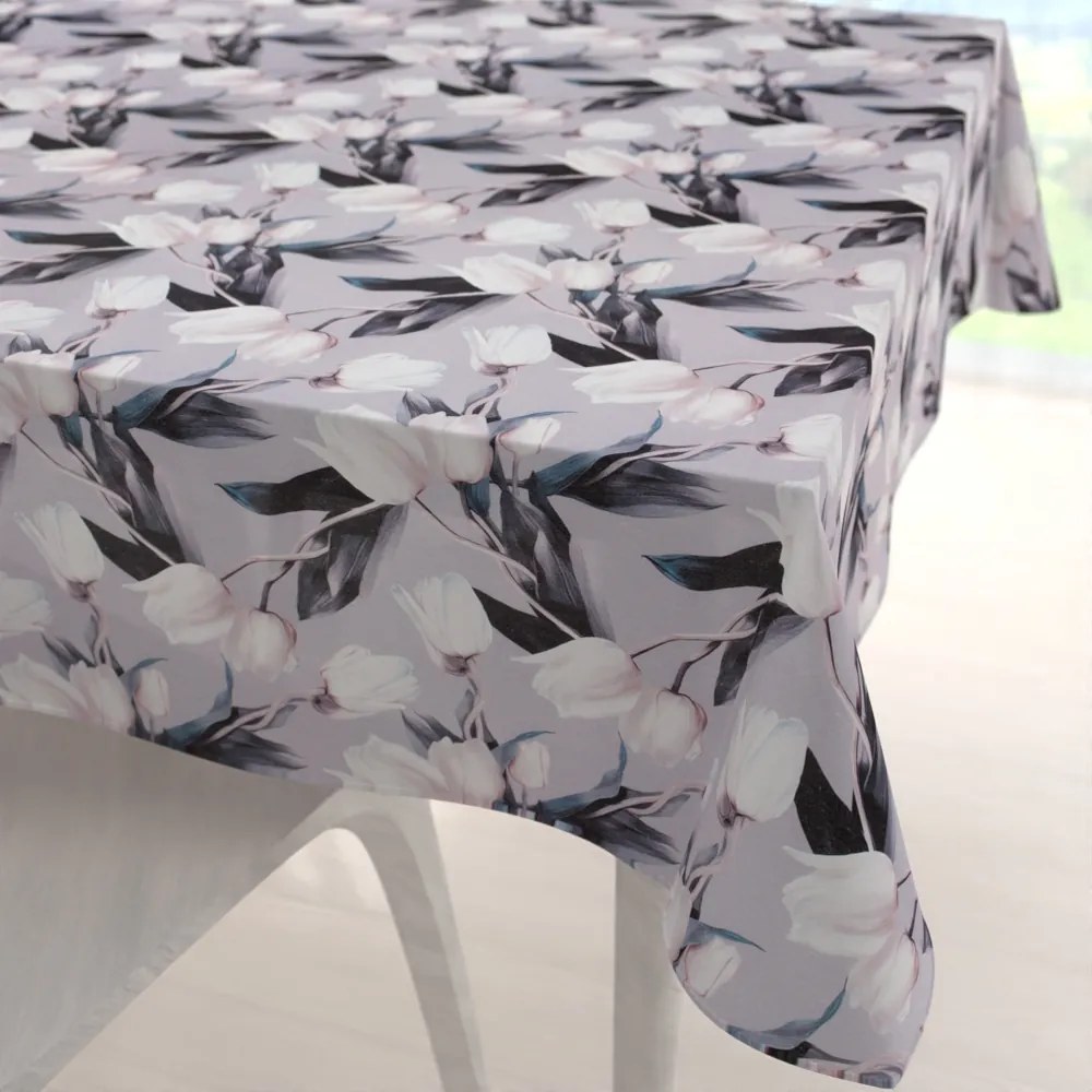 Biante Dekoračný štvorcový obrus PML-034 Biele tulipány na sivom 100x100 cm