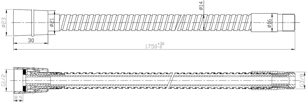 Sapho Sapho, Hadica k batérii na okraj vane F1/2'- M3/8', 175 cm, chróm, FLE16