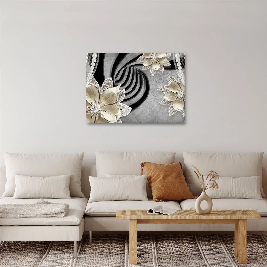 Obraz - 3D zlaté kvety (70x50 cm)