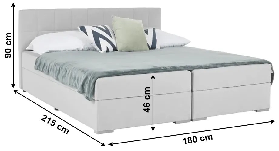 Boxspringová posteľ 180x200, svetlosivá, FERATA KOMFORT