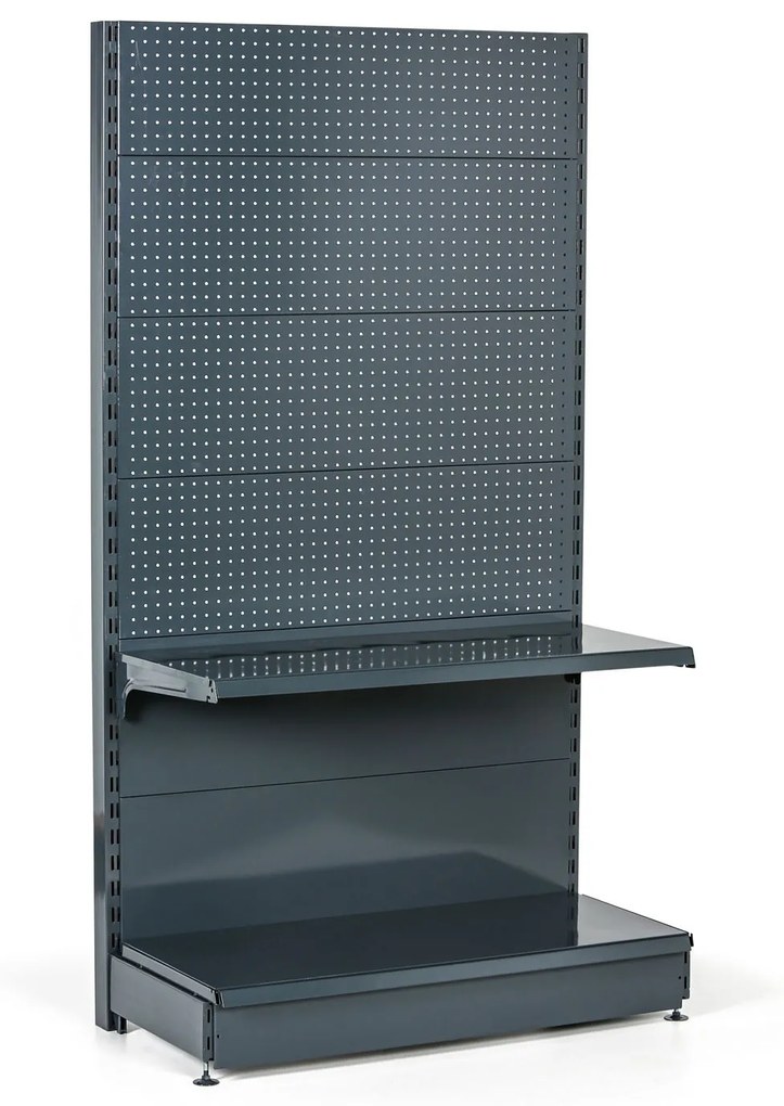 Predajný regál jednostranný, perfo steny, 2200 x 1000 x 450 mm, základný, antracit
