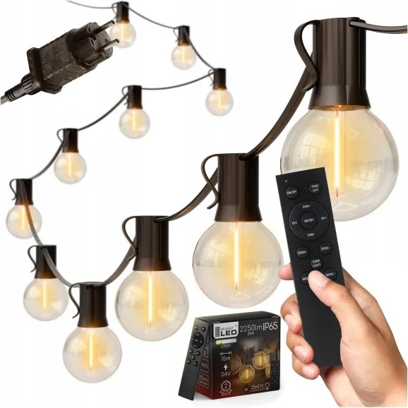 LED stmievateľná vonkajšia svetelná reťaz 25xE12/1W/24/230V 17,5 m IP65 čierna + DO