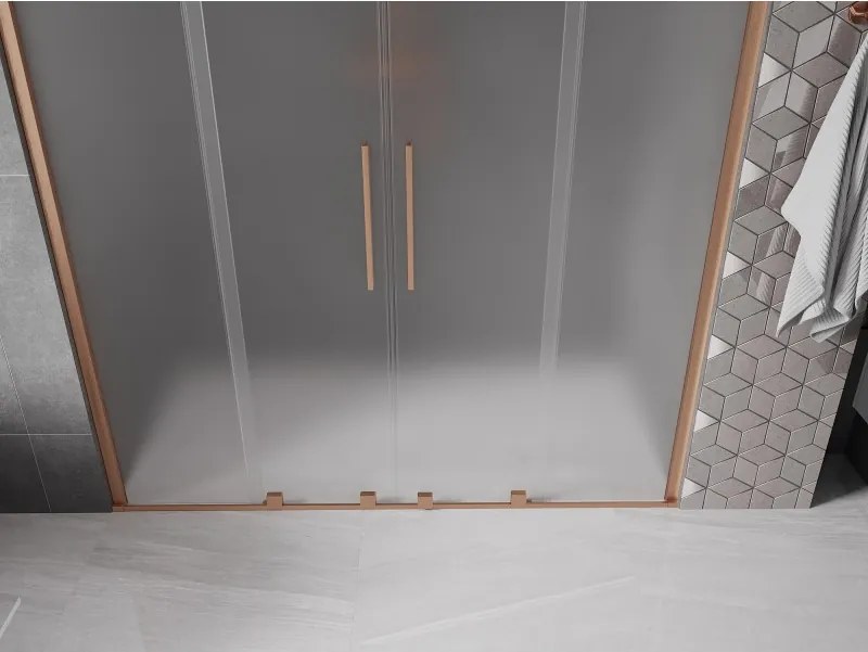 Mexen Velar Duo, posuvné sprchové dvere do otvoru 200 cm, 8mm sklo námraza, medená matná, 871-200-000-32-65