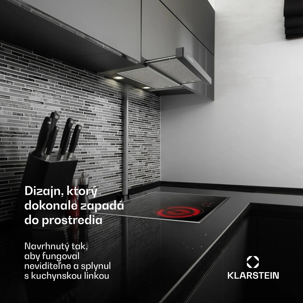 Klarstein Vinea, digestor, 60 cm, vstavaný, 560 m³/h, plochá konštrukcia, čierny