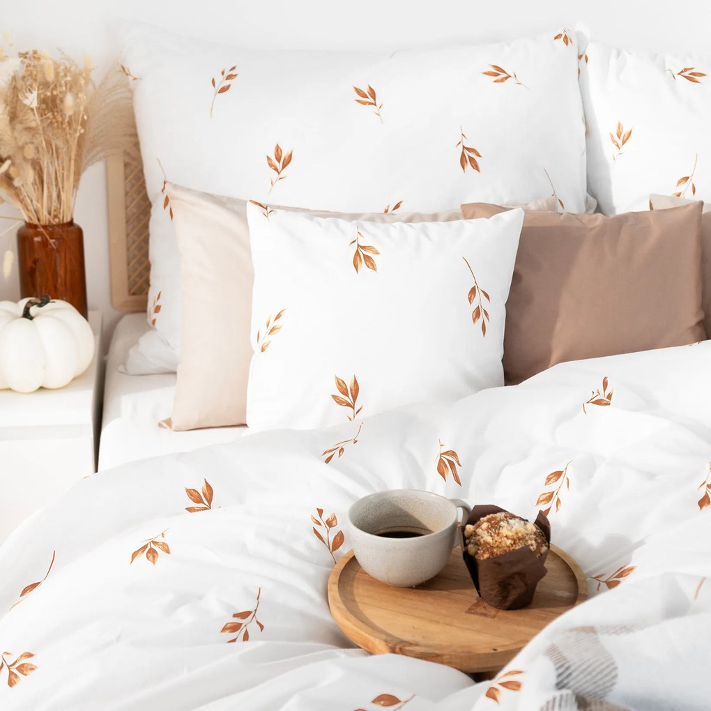 Goldea bavlnené posteľné obliečky - hnedé jesenné lístky 140 x 220 a 70 x 90 cm