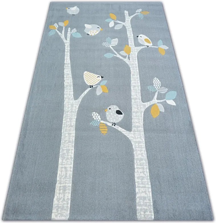 3kraft Kusový koberec PASTEL 18405/072 - vtáky šedý