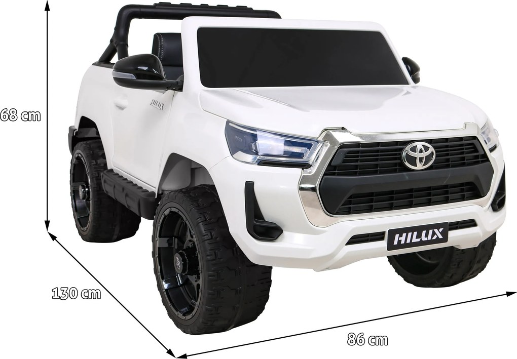 Ramiz Toyota Hilux na batérie pre deti Biely pickup + pohon 4x4 + diaľkové ovládanie + 2 nosiče batožiny