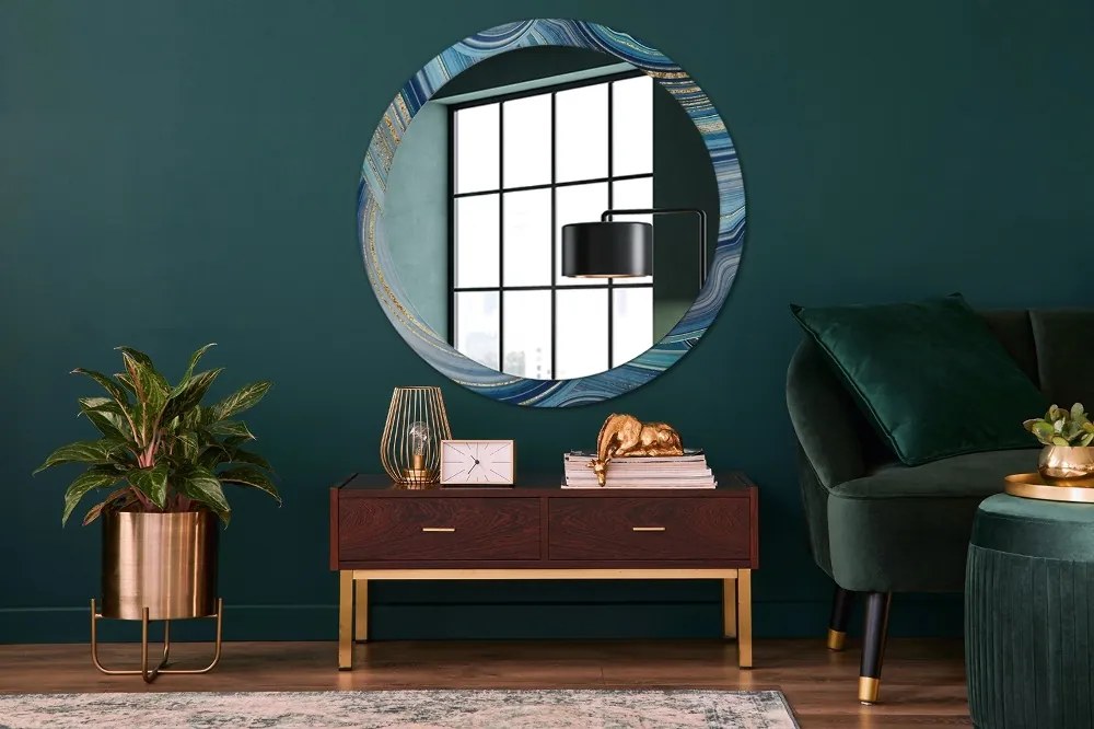 Okrúhle dekoračné zrkadlo s motívom Modrý mramor fi 100 cm