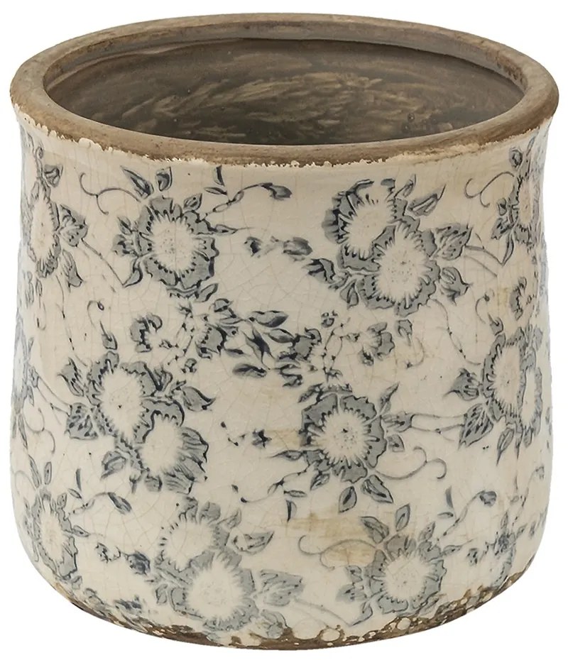 Keramický obal na kvetináč so šedými kvetmi Filon French L - Ø 17*16 cm