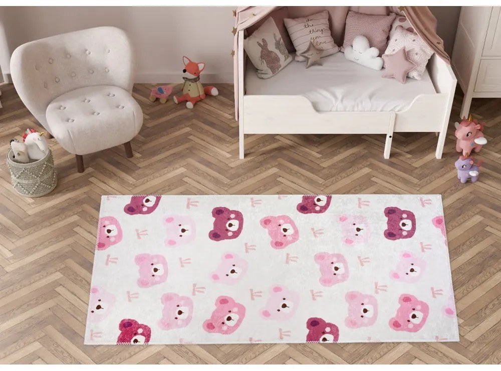 Ružový/slonovinový prateľný detský koberec 160x230 cm Cute Teddies Pink – Vitaus