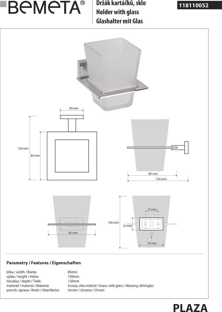 Bemeta Design PLAZA: Držiak kefiek, sklo - 118110052