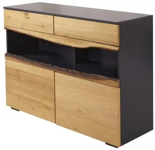 Nemecko - Moderný príborník DIVOKÝ DUB 120 cm matná šedá s prednou časťou z dubu