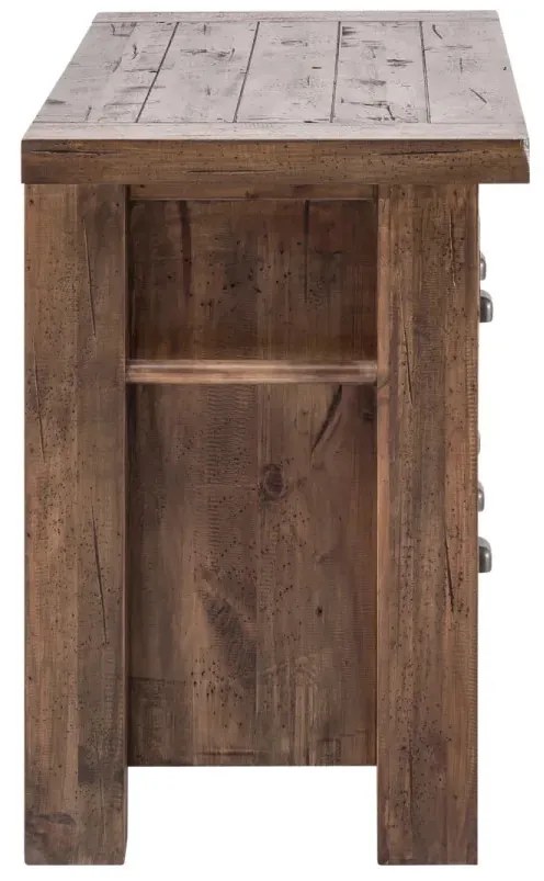 furniture-nabytek.cz - Produktový názov v slovenčine by mohol znieť: Masívna skrinka pod umývadlo Cancún z recyklovanej borovice, lakovaná, hnedá.