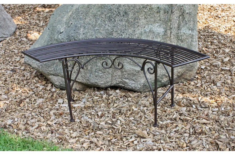 Čierno-tmavohnedá kovová záhradná lavica Fuego – Garden Pleasure
