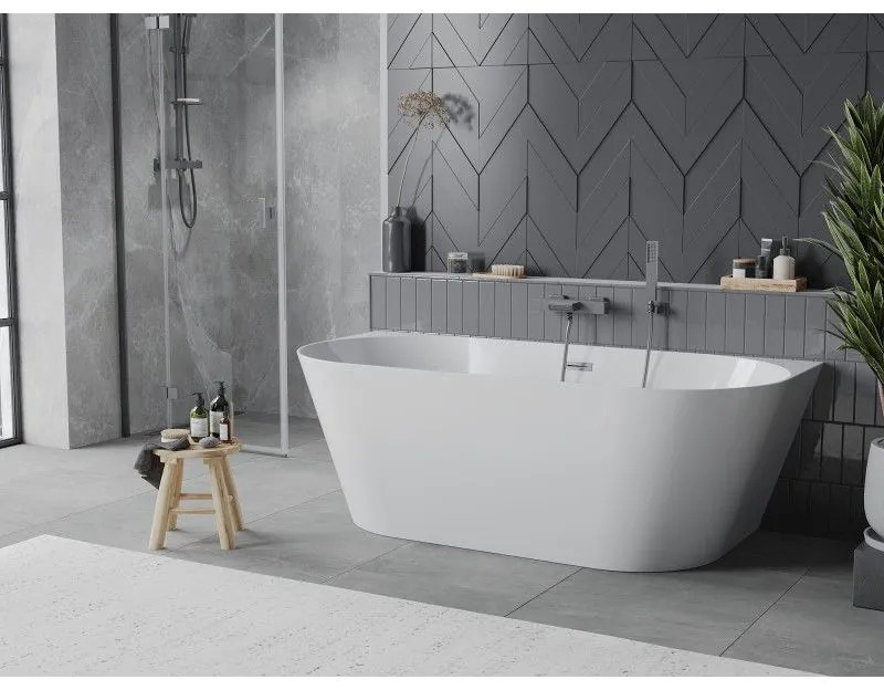 Mexen Oval Slim, voľne stojaca vaňa ku stene 170 x 80 cm, biela lesklá, grafitová prepad, 52661708000-66