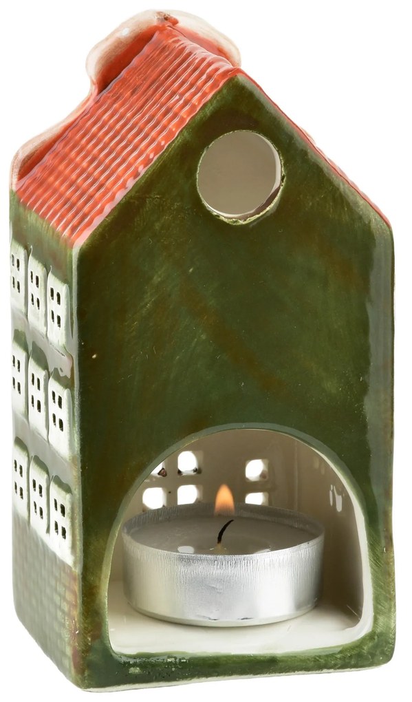 Keramický LED domeček HYTTE 12 cm zelený