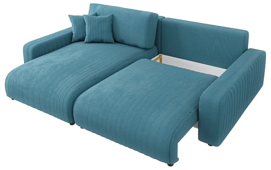 Tyrkysovomodrá menčestrová rozkladacia rohová pohovka Sara – Ropez