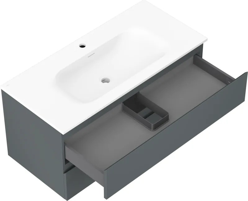 Mexen Orio, kúpeľňová skrinka 100 cm s umývadlom Vela, 2 zásuvky, grafitová matná/biela matná, 91A10-10047-2-BFF66-W23M01