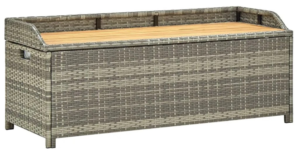 vidaXL Záhradná úložná lavica 120 cm, polyratan, sivá