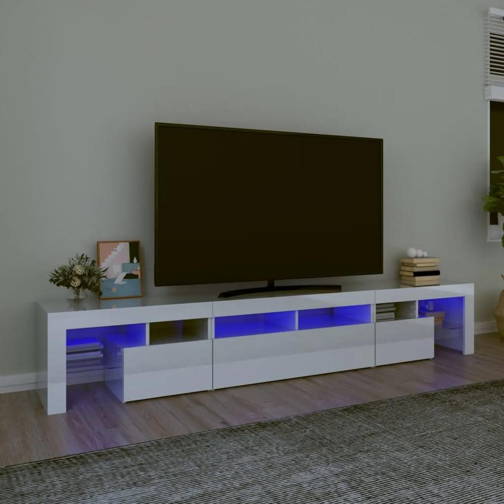 TV skrinka s LED svetlami lesklá biela 230x36,5x40 cm