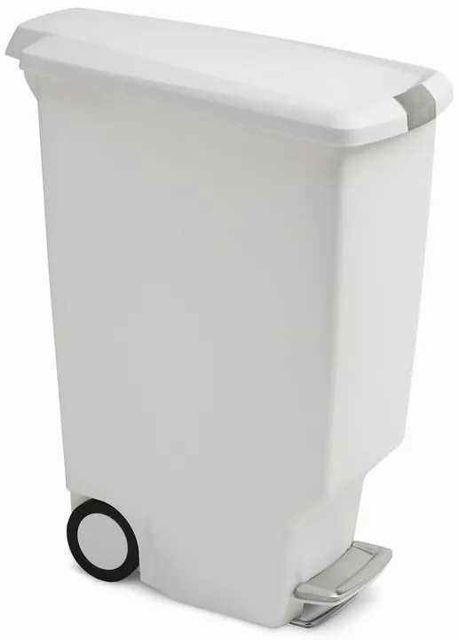 Úzky pedálový kôš 40 l biely plast, biela