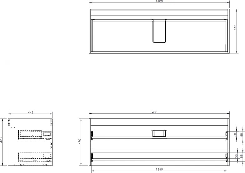 Mexen Orio, kúpeľňová skrinka pod umývadlo 140 cm, 2 zásuvky, biela lesklá, 91A10-14047-2-BFF00