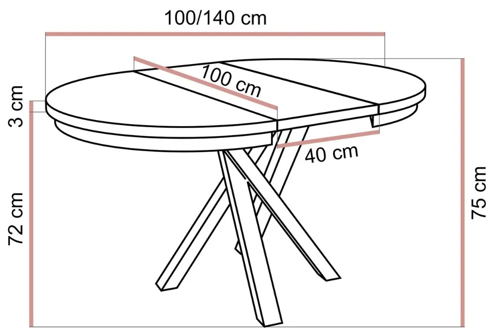ROZKLADACÍ JEDÁLENSKÝ STÔL SALOME ČIERNY 100 / 140cm