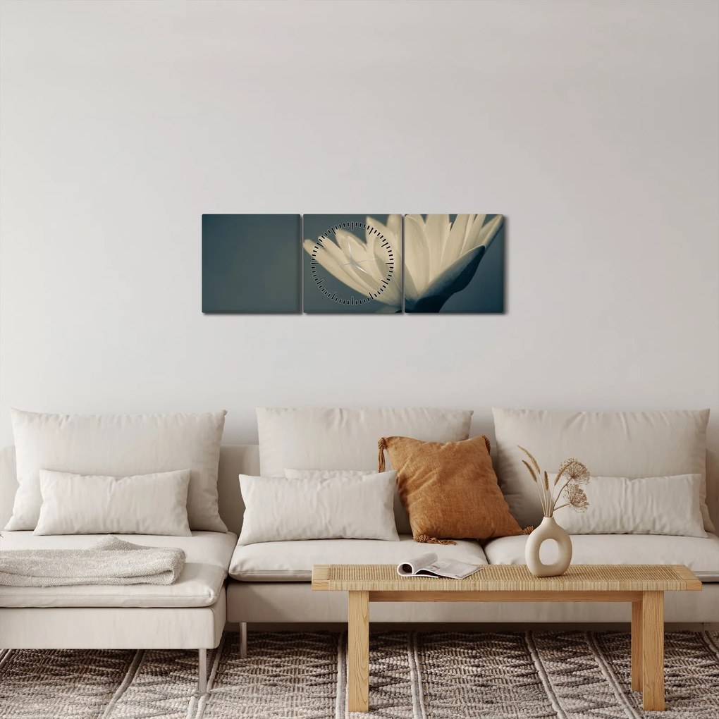 Obraz kvetu (s hodinami) (90x30 cm)
