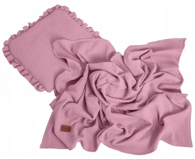 Baby-raj Mušelínová deka a vankúš do kočíka ružová